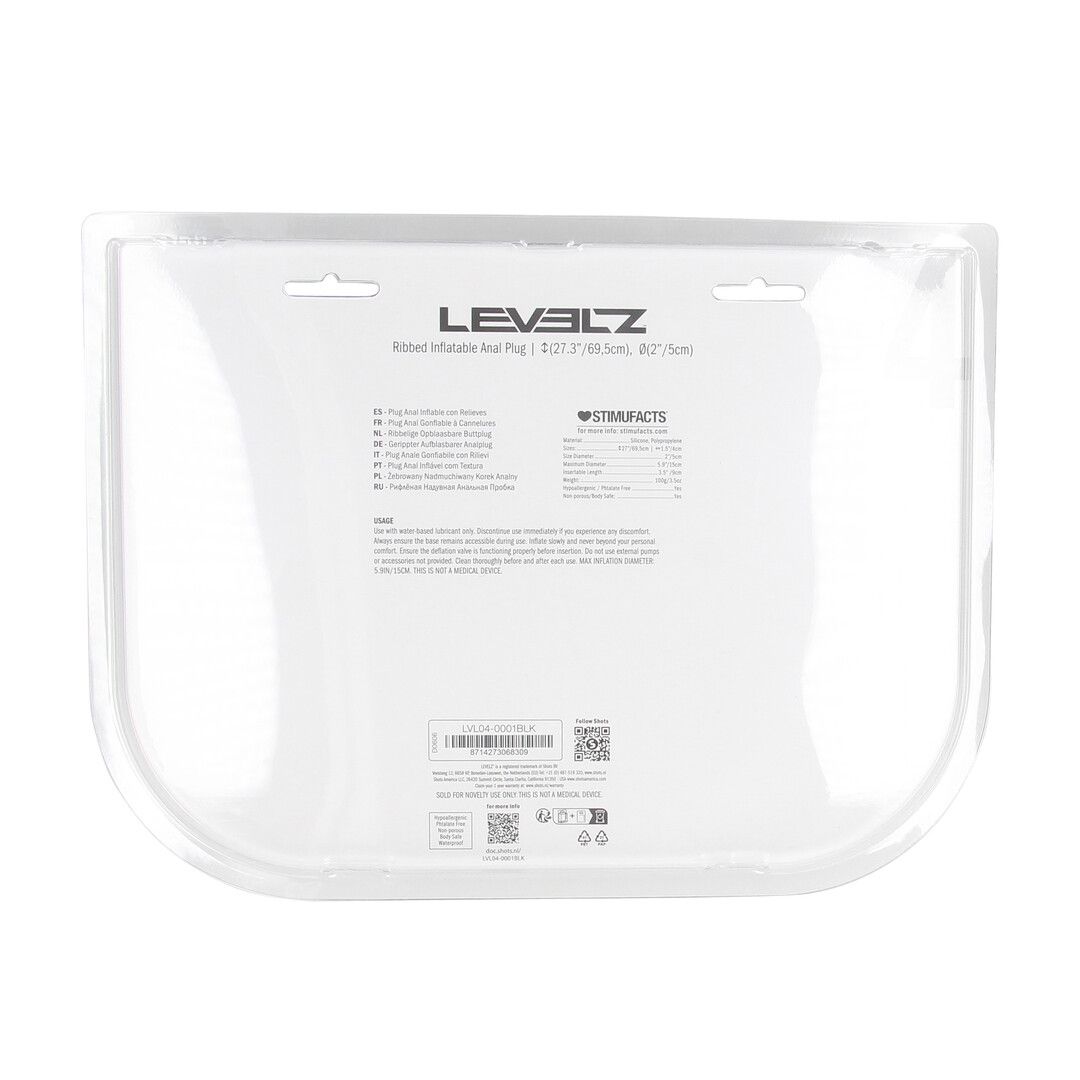 Levelz by shots Geribbelde Opblaasbare Siliconen Anale Plug - Zwart (8714273068309)
