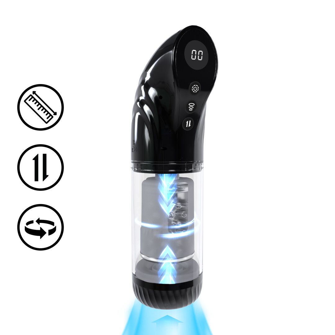 Pumped by shots StrokeMate - Suction Rotation and Thrusting Masturbator Pump - Black (8714273061355)