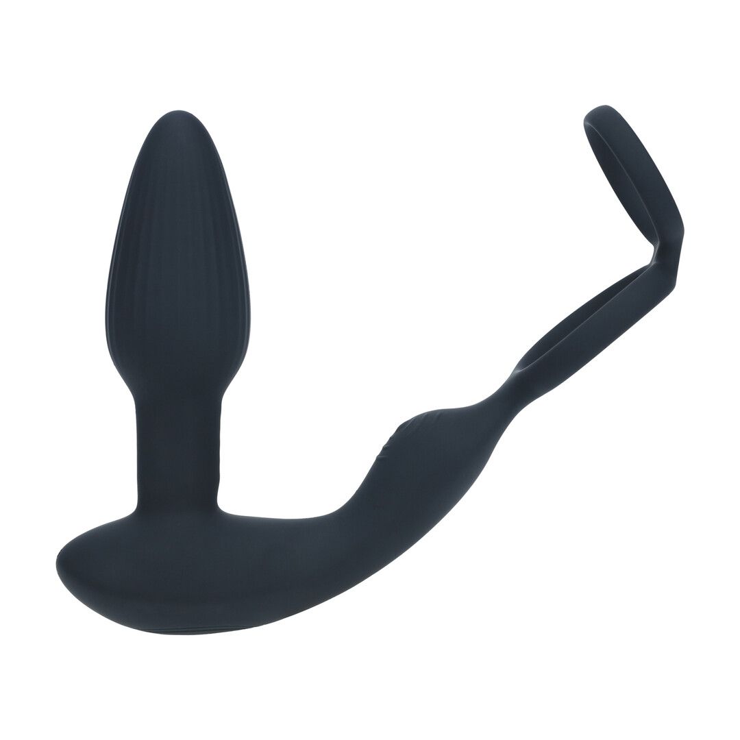 Levelz by shots Dual Vibrating Remote Rotating Beads Silicone Prostate Stimulator with Cock and Ball Ring - Black (8714273068163)