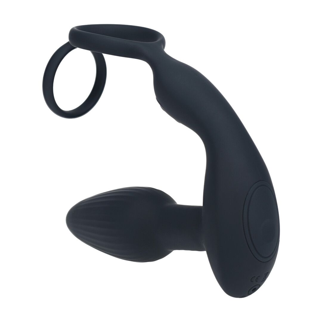 Levelz by shots Dual Vibrating Remote Rotating Beads Silicone Prostate Stimulator with Cock and Ball Ring - Black (8714273068163)