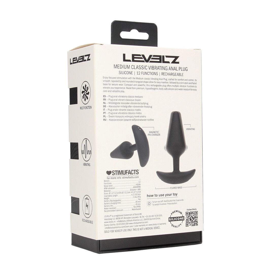 Levelz by shots Classic Vibrerende Silicone Anale Plug - M - Zwart (8714273067418)