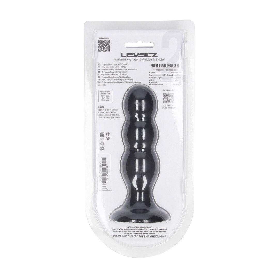 Levelz by shots Tri Rattle Liquid Silicone Anale Plug - L - Zwart (8714273065407)