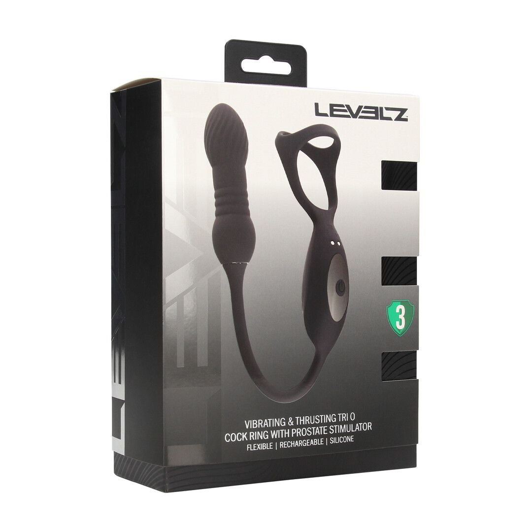 Levelz by shots Vibrerende en Duwende Silicone Tri O Cockring met Prostaat Stimulator - Zwart (8714273067814)