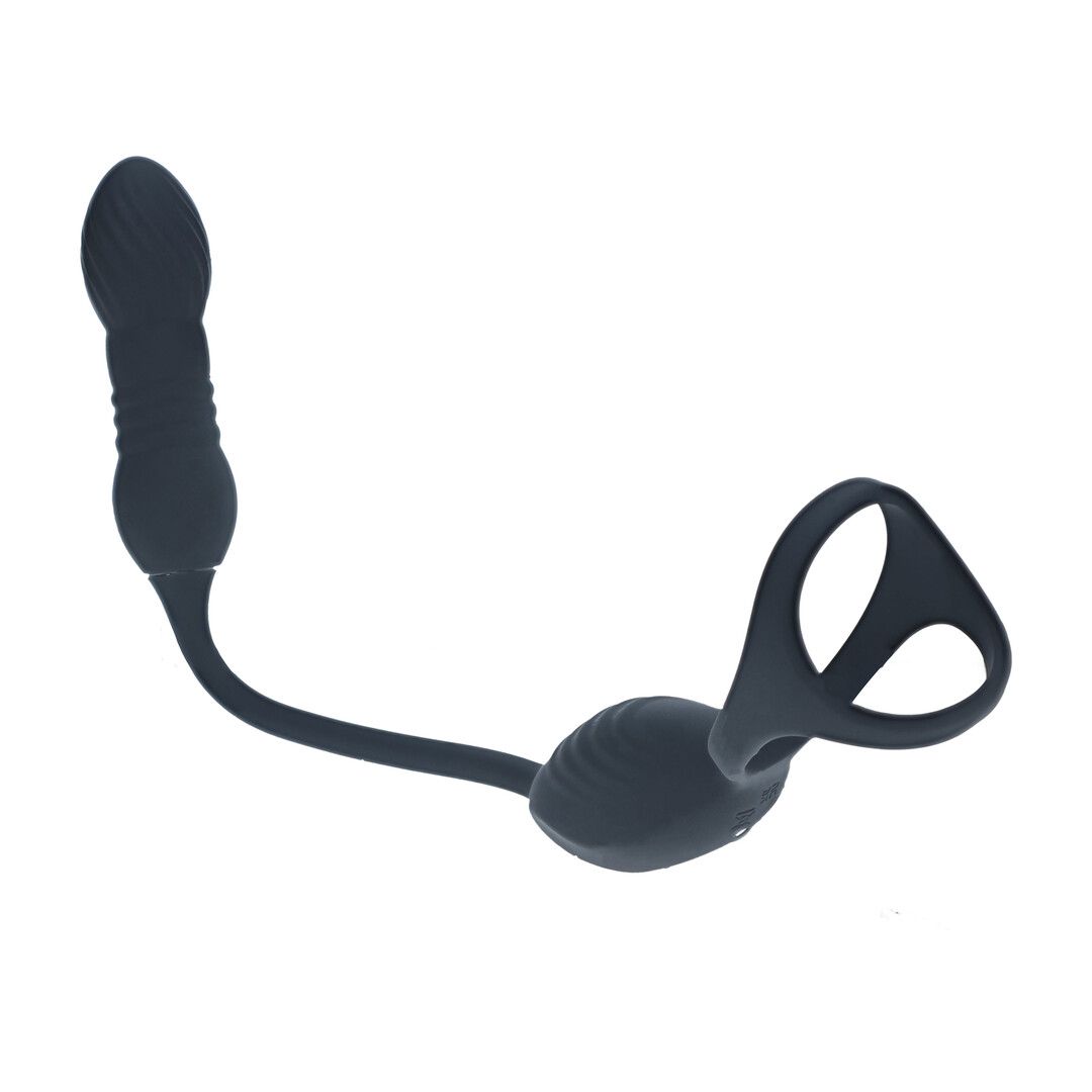 Levelz by shots Vibrerende en Duwende Silicone Tri O Cockring met Prostaat Stimulator - Zwart (8714273067814)