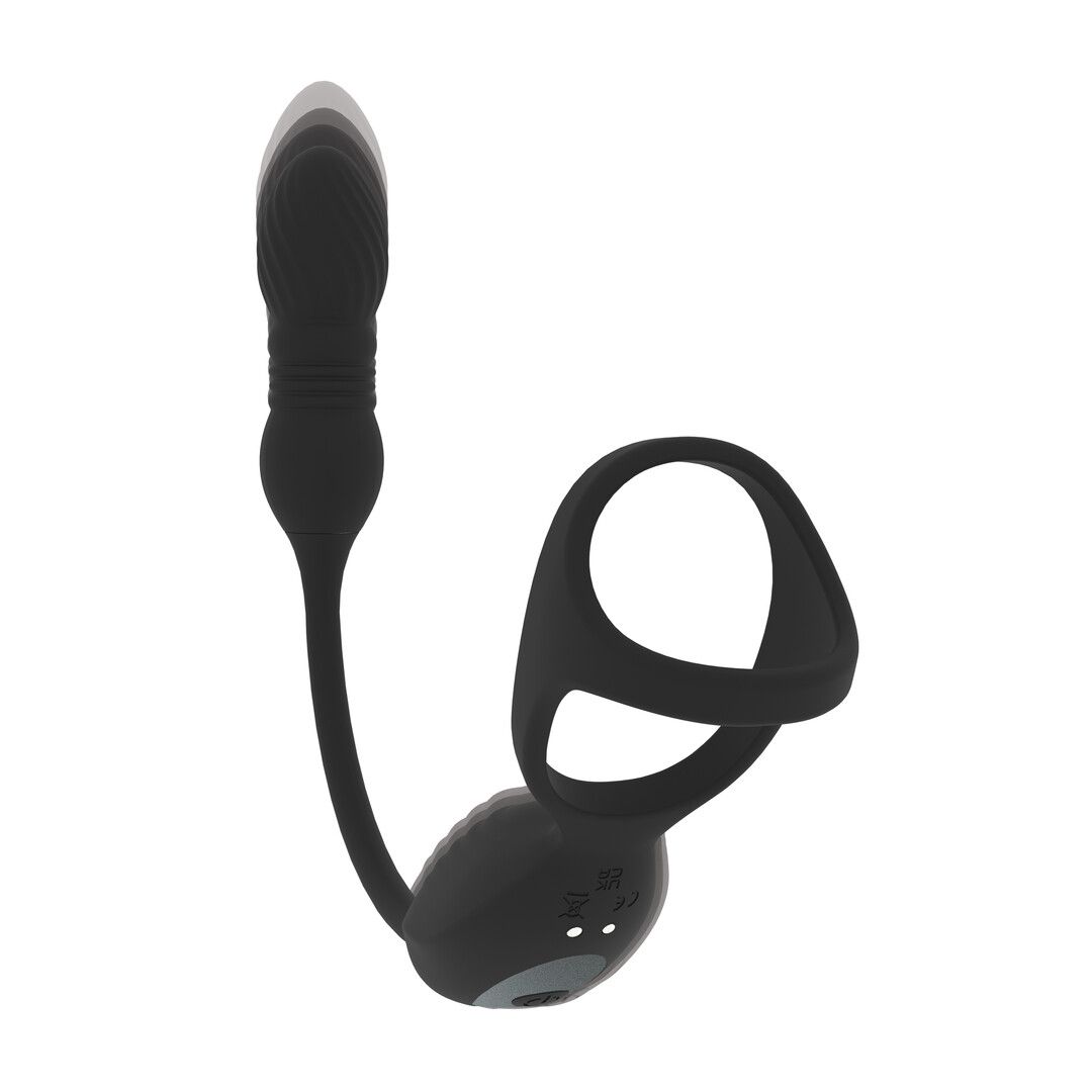 Levelz by shots Vibrerende en Duwende Silicone Tri O Cockring met Prostaat Stimulator - Zwart (8714273067814)