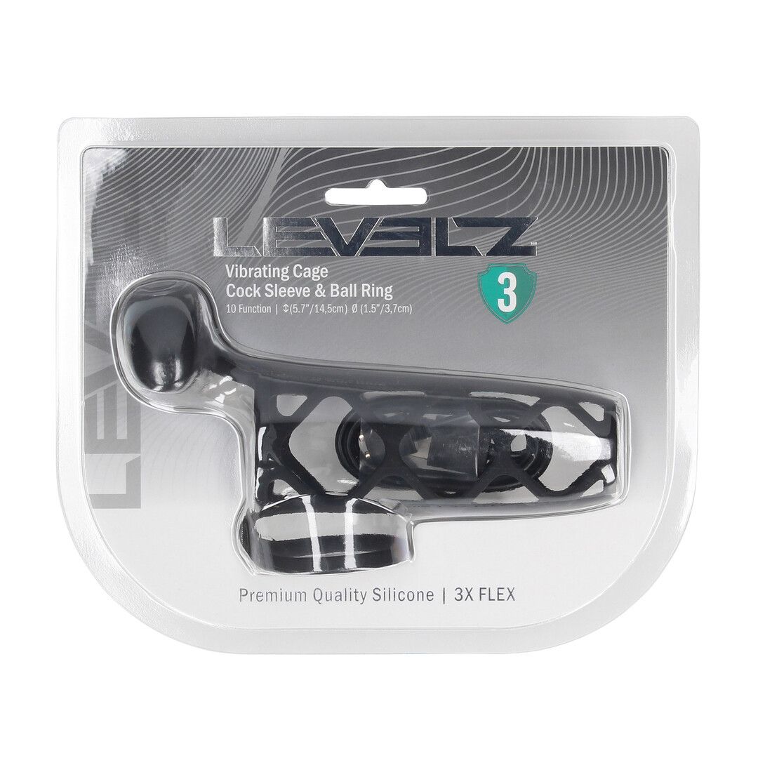 Levelz by shots Vibrerende Kooi Silicone Penis Huls en Balring - Zwart (8714273067296)