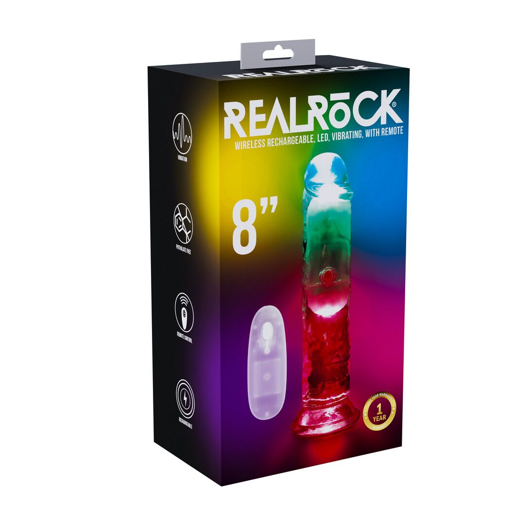Realrock by shots LED Vibrating Straight Cock - 8 / 20 cm - Transparent (8714273059642)