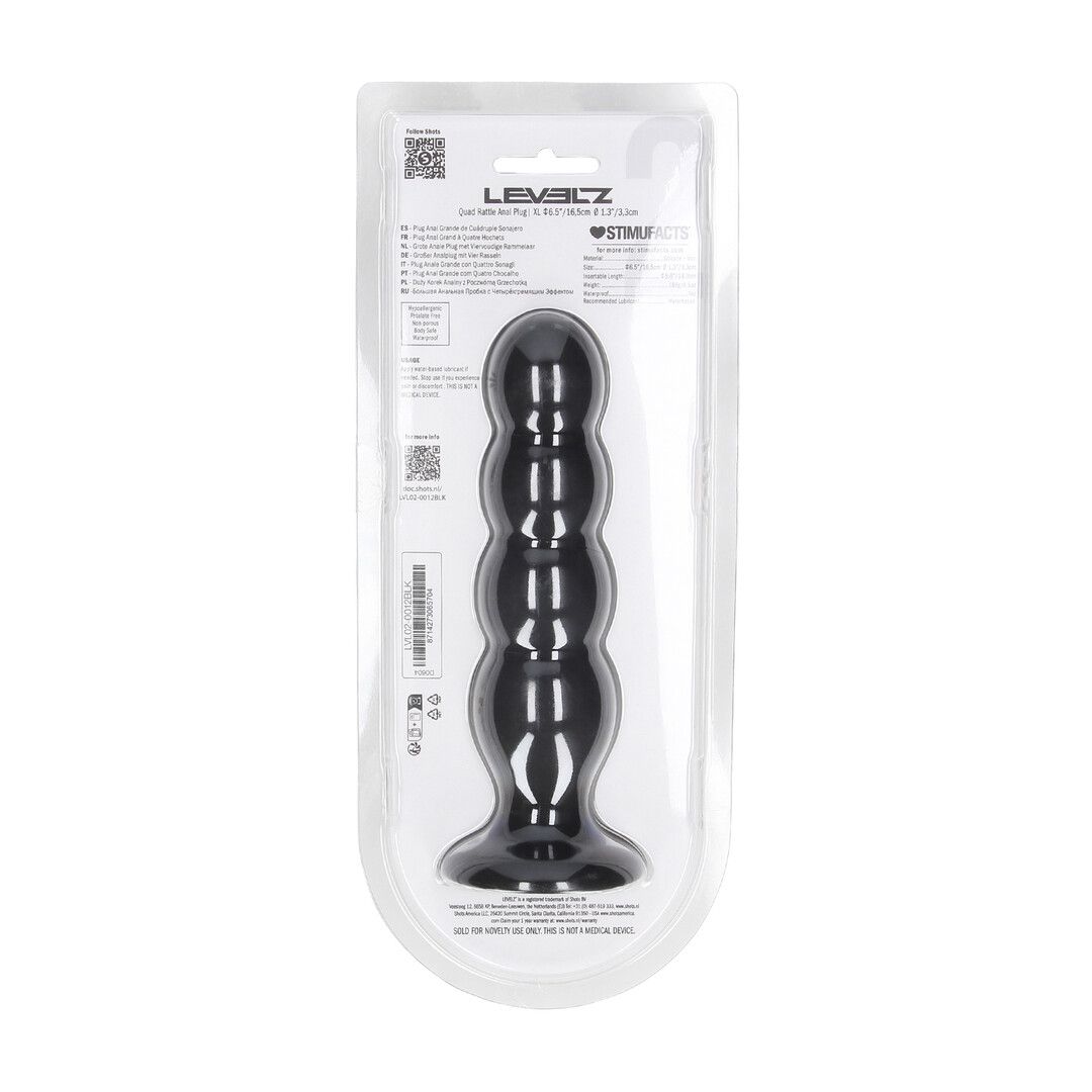 Levelz by shots Quad Rattle Vloeibare Siliconen Anale Plug - XL - Zwart (8714273065704)