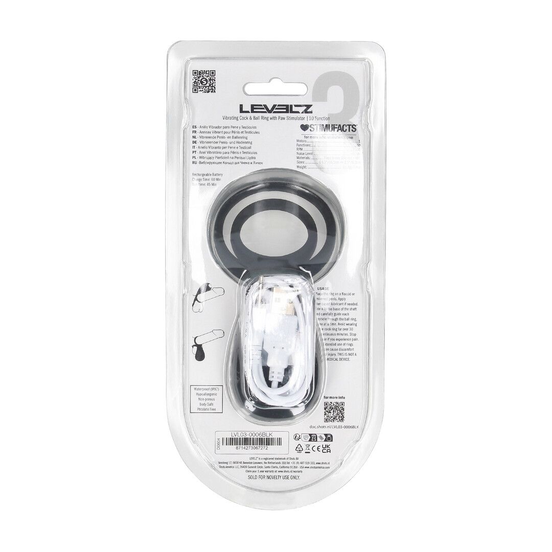 Levelz by shots Vibrerende Cock- en Ballring met Pootstimulator - Zwart (8714273067272)