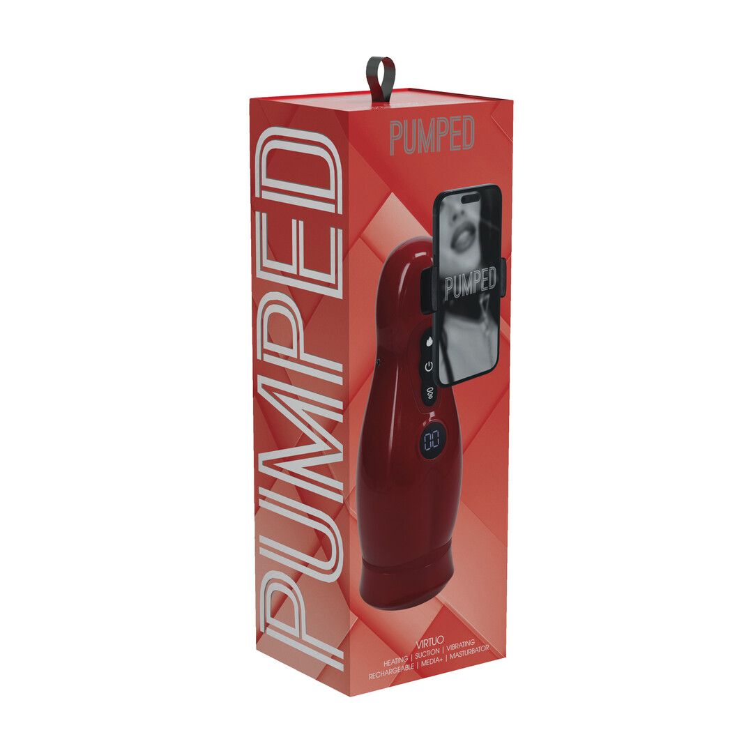 Pumped by shots Virtuo - Suction and Vibration Masturbator Pump with Phone Attachment - Metallic Red (8714273061409)