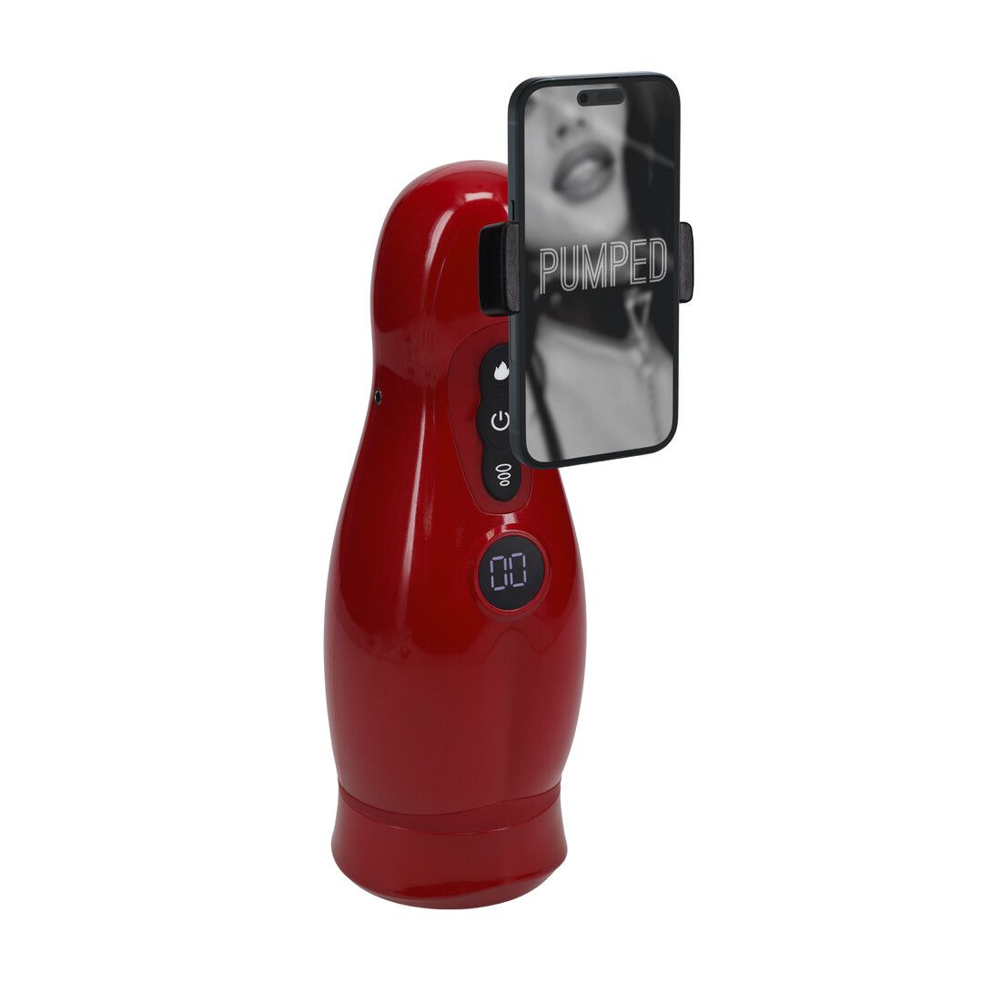 Pumped by shots Virtuo - Suction and Vibration Masturbator Pump with Phone Attachment - Metallic Red (8714273061409)
