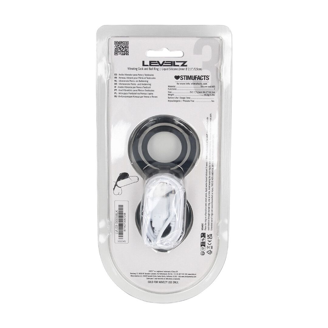 Levelz by shots Vibrerende Cock- en Ballring met Vleugelstimulator - Zwart (8714273067258)