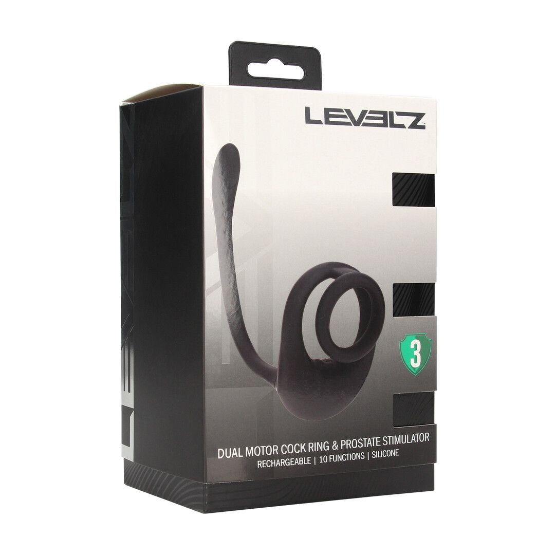 Levelz by shots Dubbele Motor Siliconen Cockring met Prostaat Stimulator - Zwart (8714273067852)