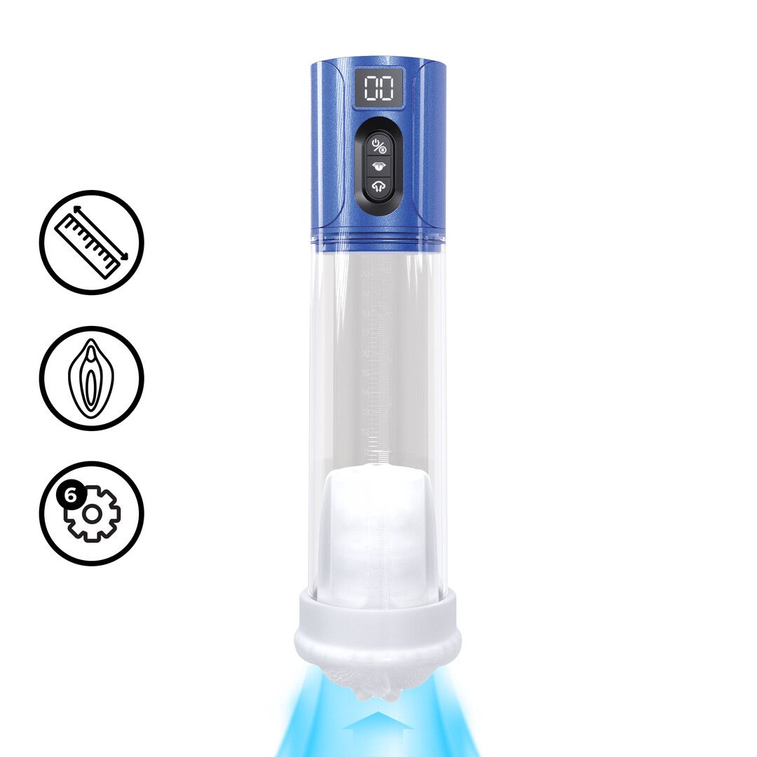 Pumped by shots MaxLift - 7 Function Suction Masturbator Pump - Metallic Blue (8714273061447)