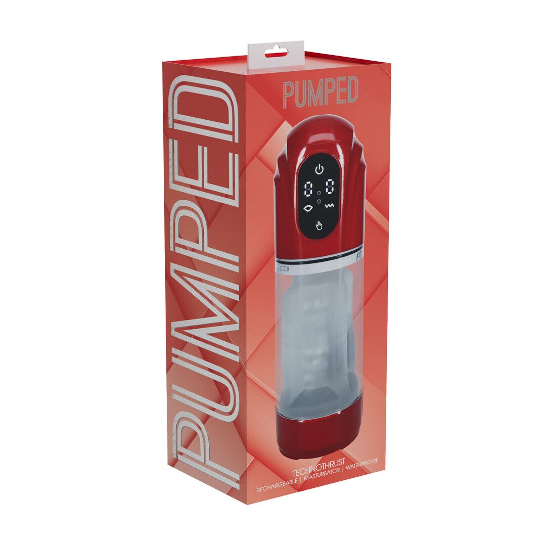 Pumped by shots TechnoThrust - Automatische Waterdichte Masturbator Pomp - Metallic Rood (8714273059574)