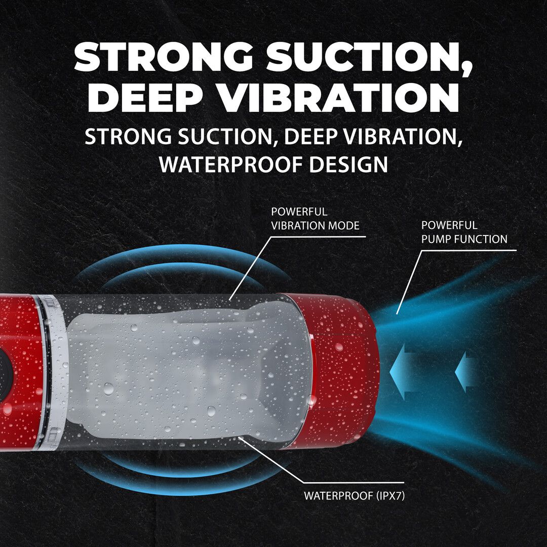 Pumped by shots TechnoThrust - Automatische Waterdichte Masturbator Pomp - Metallic Rood (8714273059574)