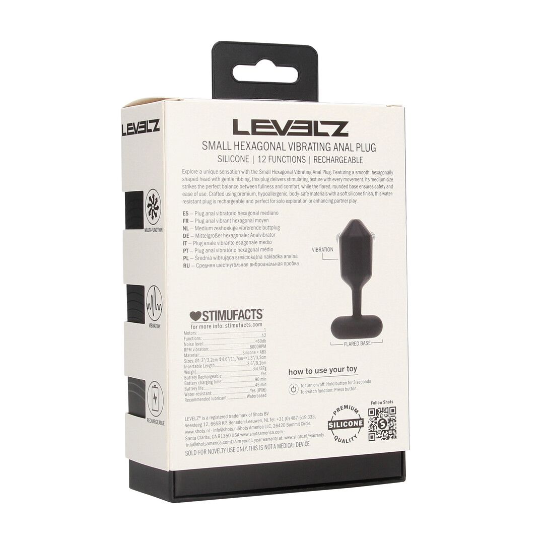 Levelz by shots Hexagonale Vibrerende Silicone Anale Plug - S - Zwart (8714273067470)