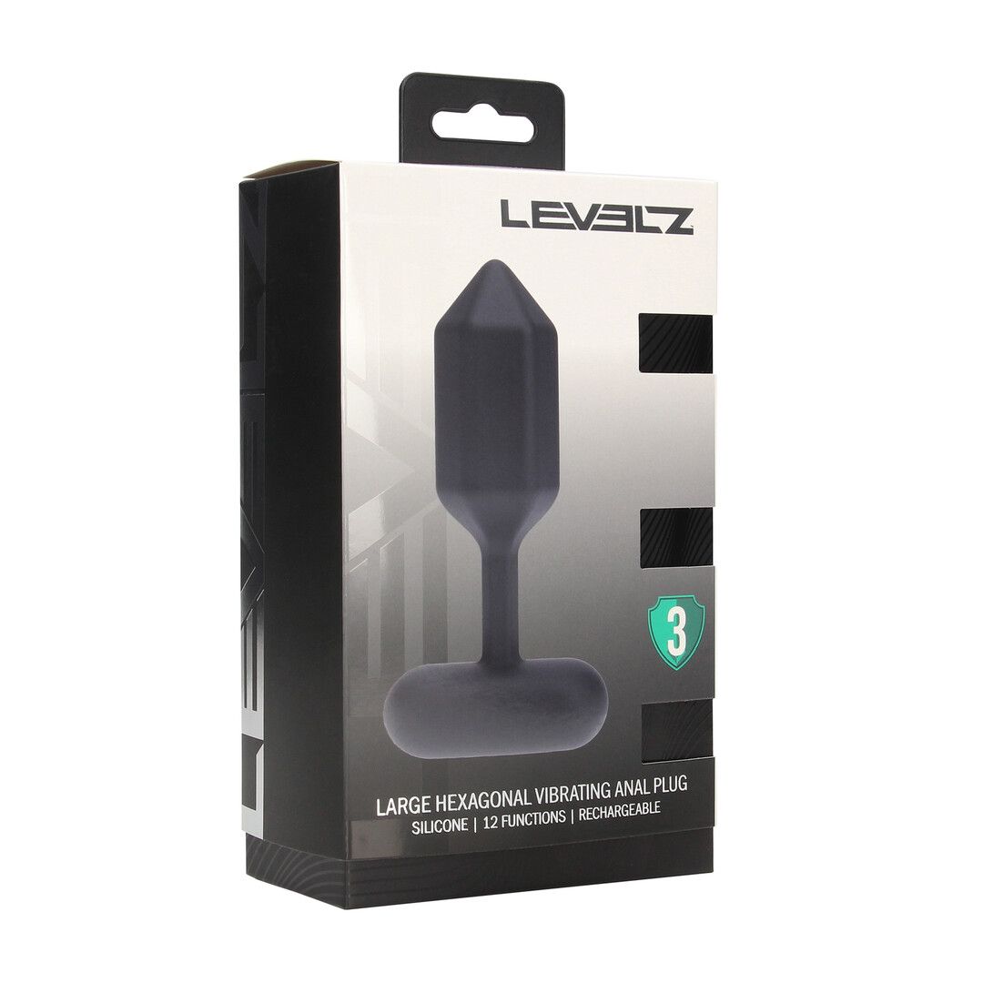 Levelz by shots Hexagonale Vibrerende Siliconen Anale Plug - L - Zwart (8714273067517)
