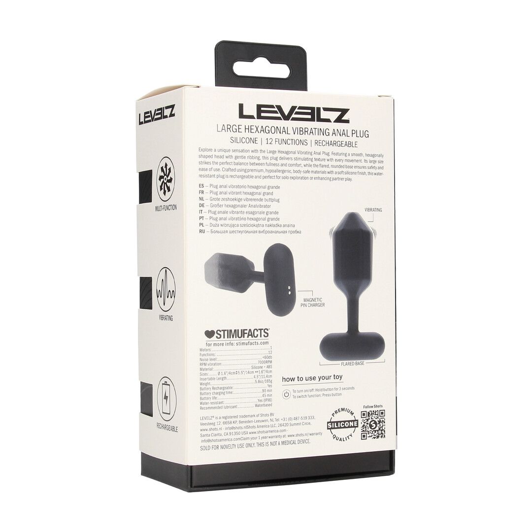 Levelz by shots Hexagonale Vibrerende Siliconen Anale Plug - L - Zwart (8714273067517)