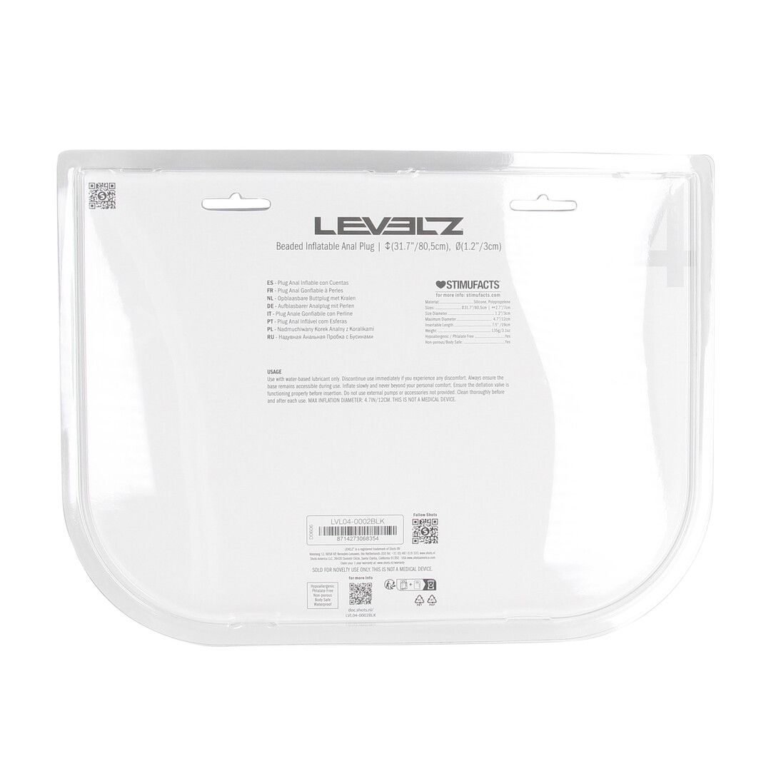 Levelz by shots Kralen Opblaasbare Siliconen Anale Plug - Zwart (8714273068354)