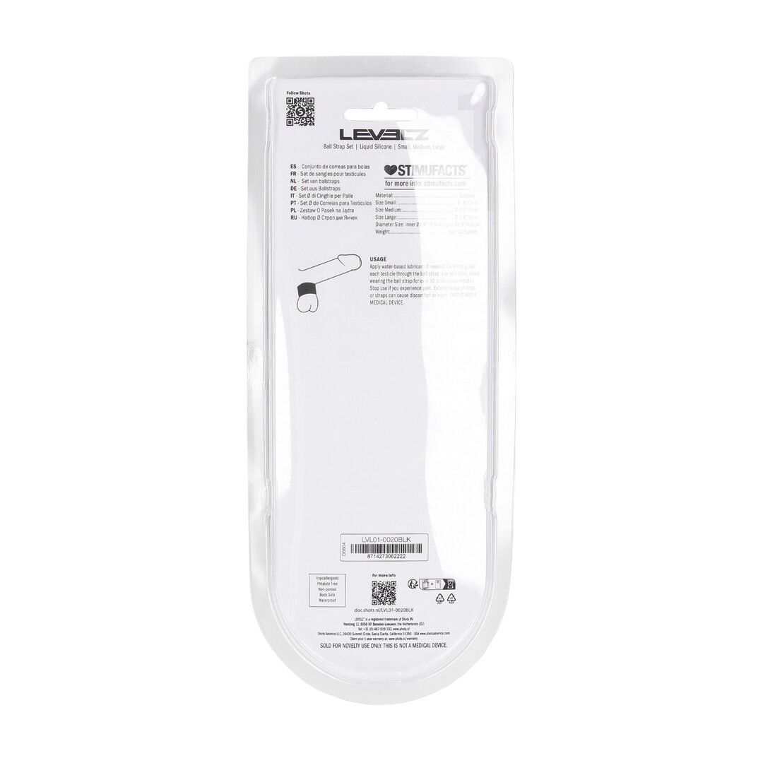 Levelz by shots Vloeibare Siliconen Balriem Set van 3 - S/M/L - Zwart (8714273062222)