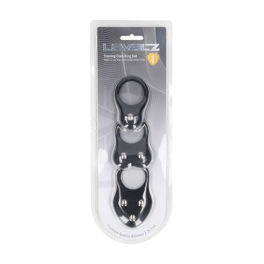 Levelz by shots Siliconen Trainings Cockring Set van 3 - S/M/L - Zwart (8714273063854)