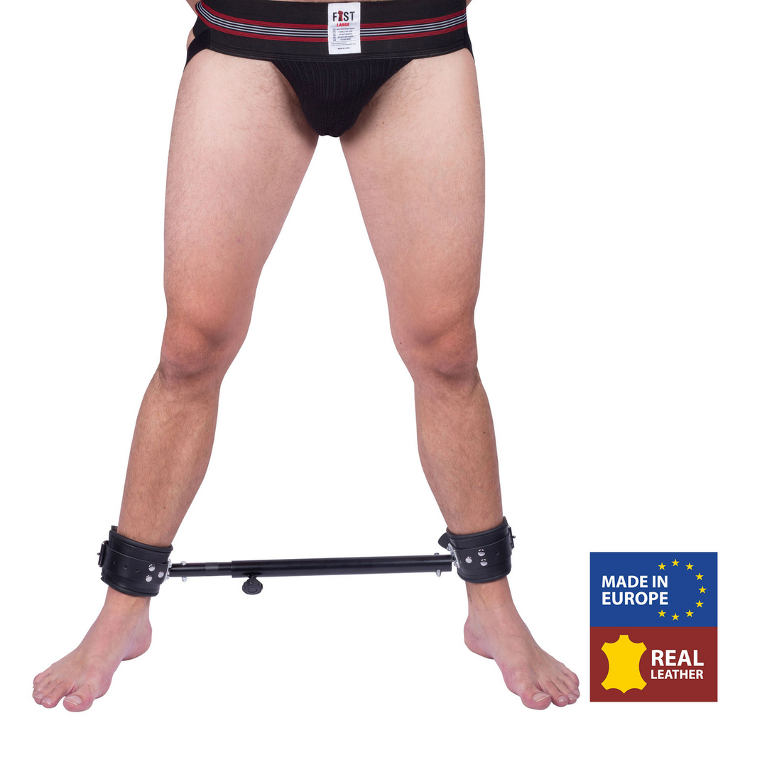 Red leather Verstelbare metalen spreidbalk met leren manchet - 35 tot 60 cm - Zwart (3662811353392)