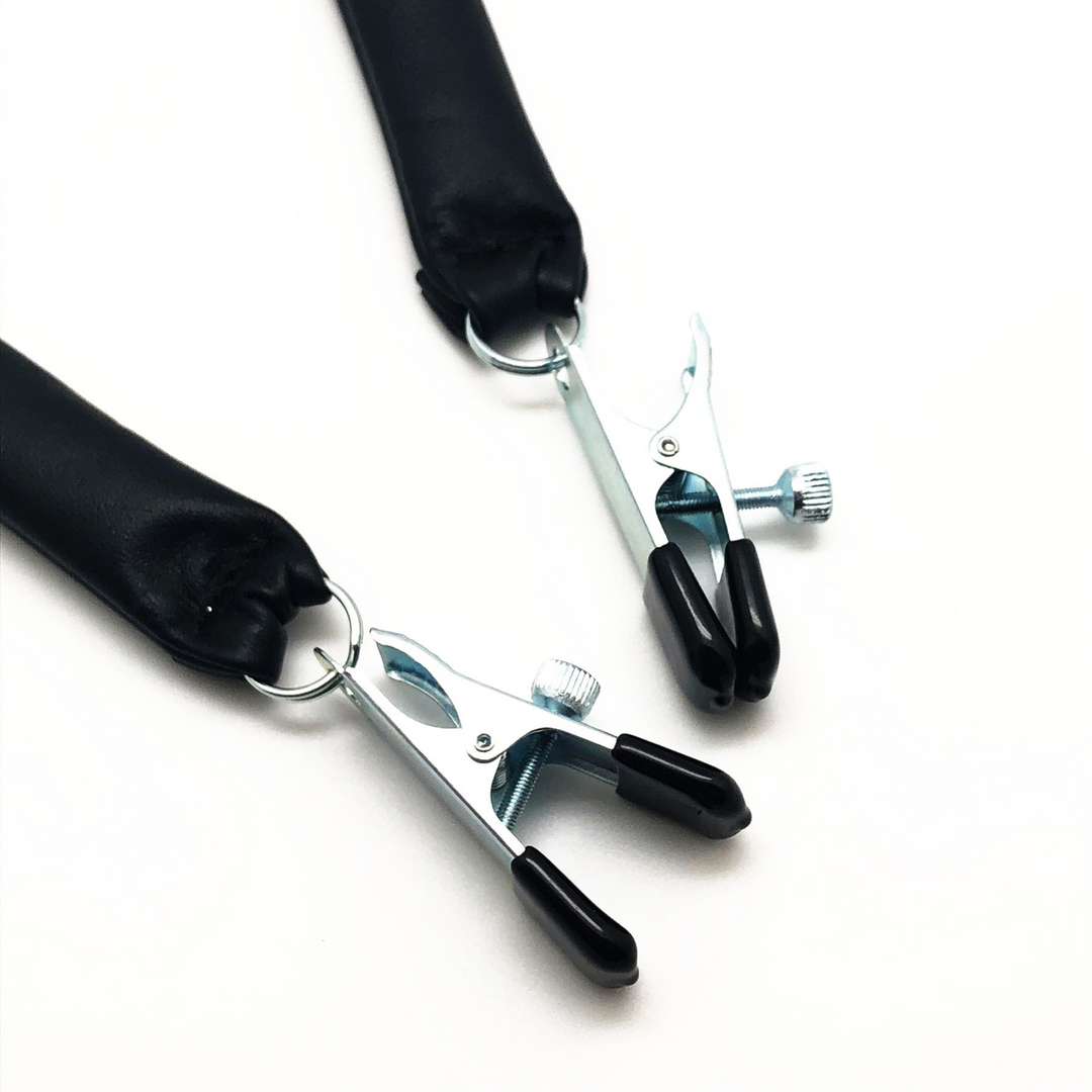 Red leather Borstenklem met Lederen Gewicht 2 x 80 gr - Zwart/Zilver (3701019810860)