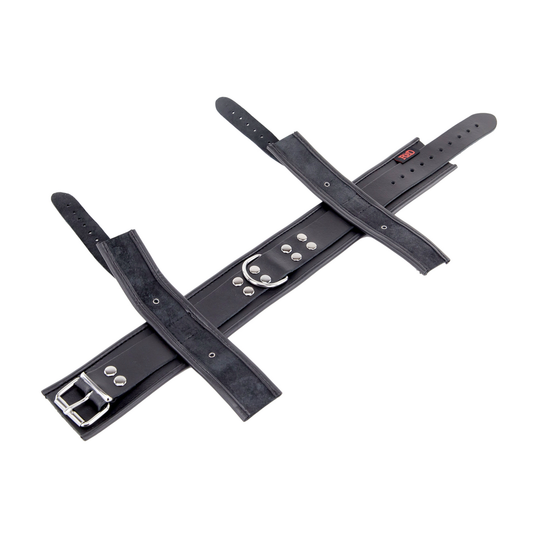 Red leather Leren Hals- en Handboeien - Zwart (3701019810716)