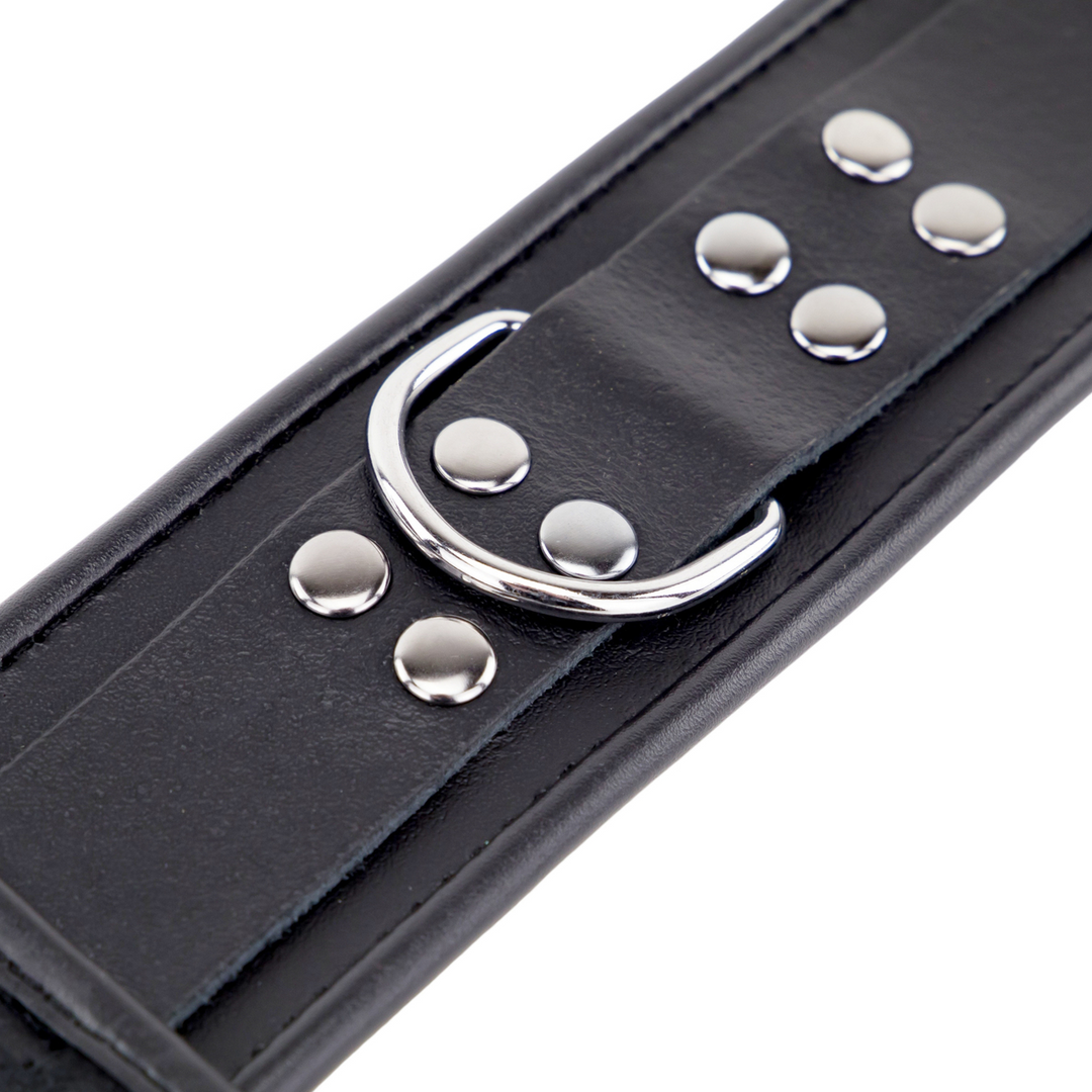 Red leather Leren Hals- en Handboeien - Zwart (3701019810716)