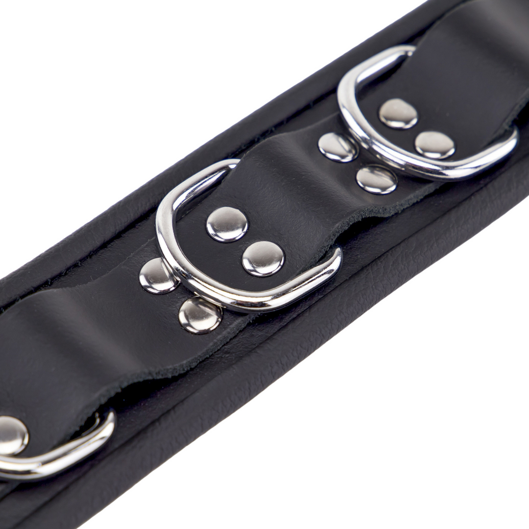 Red leather Leren Ketting 3 D Ringen - Zwart (3701019809642)