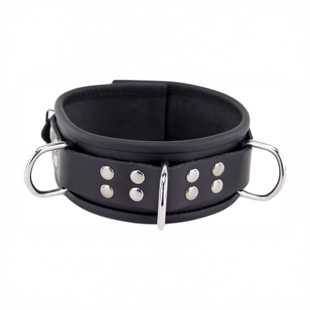 Red leather Leren Ketting 3 D Ringen - Zwart (3701019809642)