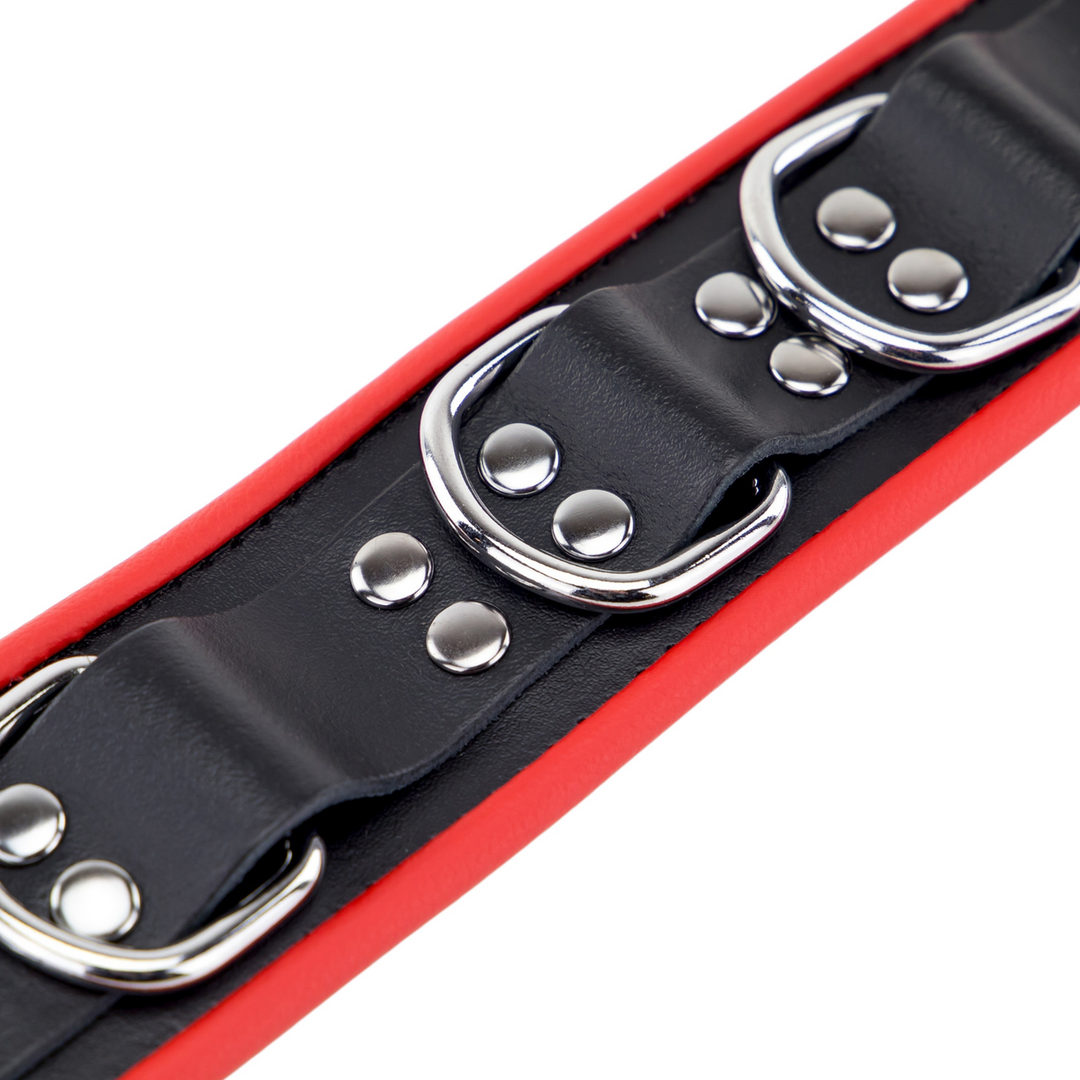 Red leather Leren Ketting 3 D Ringen - Rood/Zwart (3701019809659)