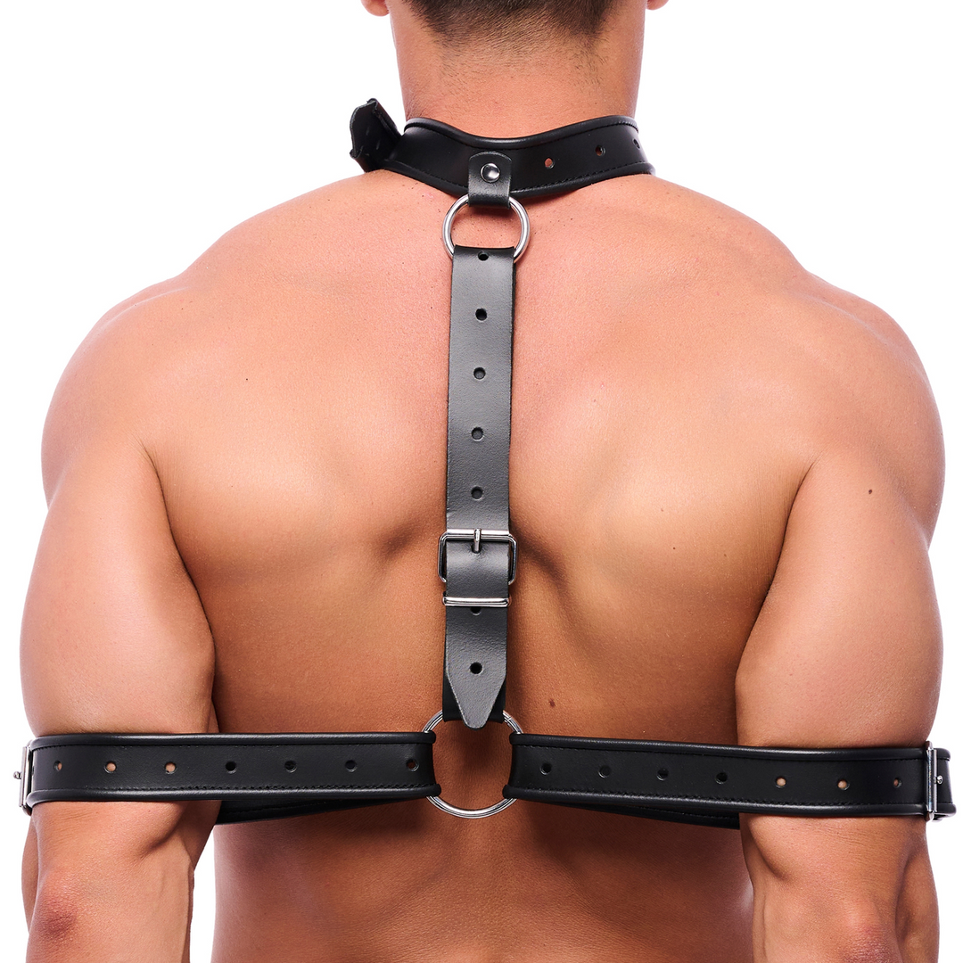 Red leather Leren Arm Bondage Ketting - Zwart (3701019810563)