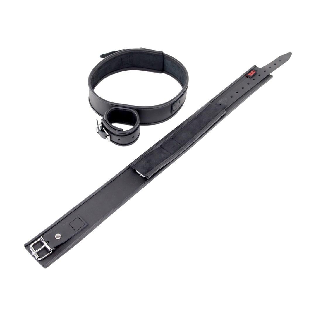 Red leather Leren Dijen- en Handboeien - Zwart (3701019810693)