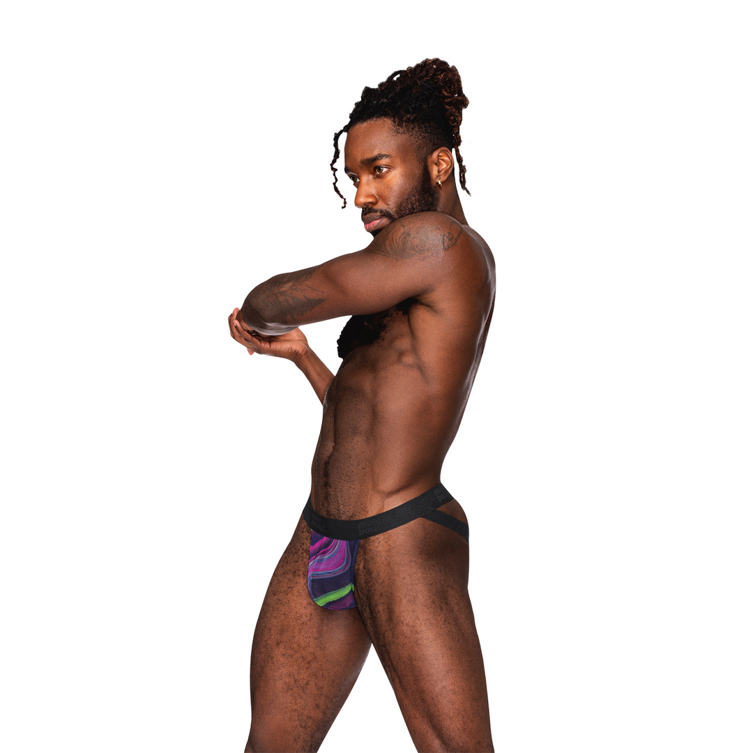 Male power Strappy Jock met Zwarte Cockring - L/XL - Galactische Swirl (845830095785)