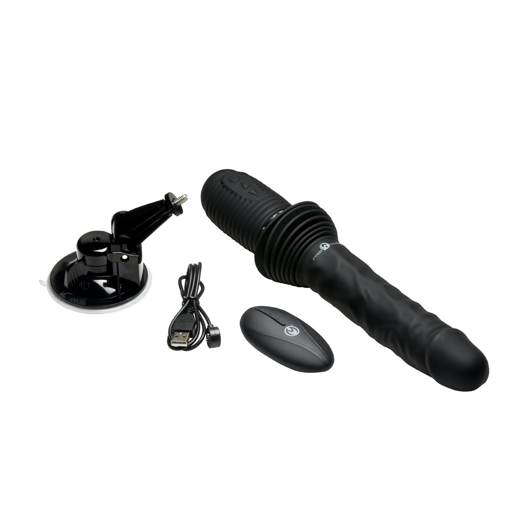 Xr brands Ultimate Power Pounder - Vibrerende en Duwende Siliconen Dildo met Afstandsbediening - Zwart (848518057464)
