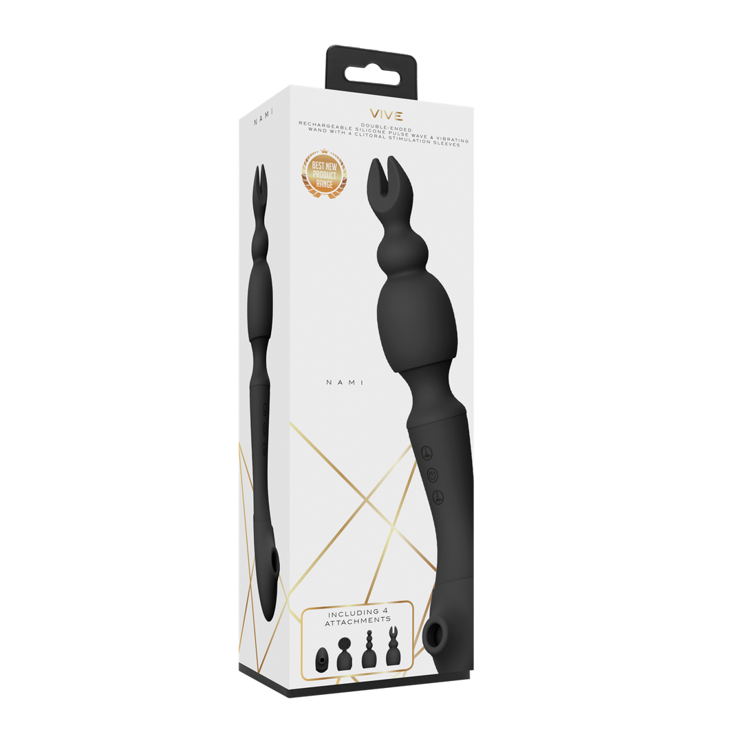 Vive by shots Nami - Pulse Wave Vibrating Wand - Zwart (7423522539545)