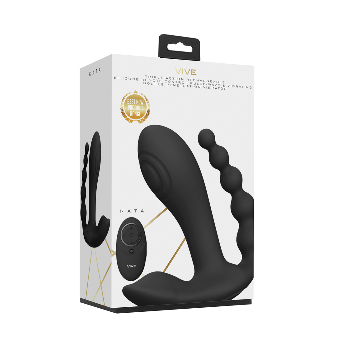 Vive by shots Kata - Pulse Wave Vibrerende Dubbele Penetratie Vibrator - Zwart (7423522538548)