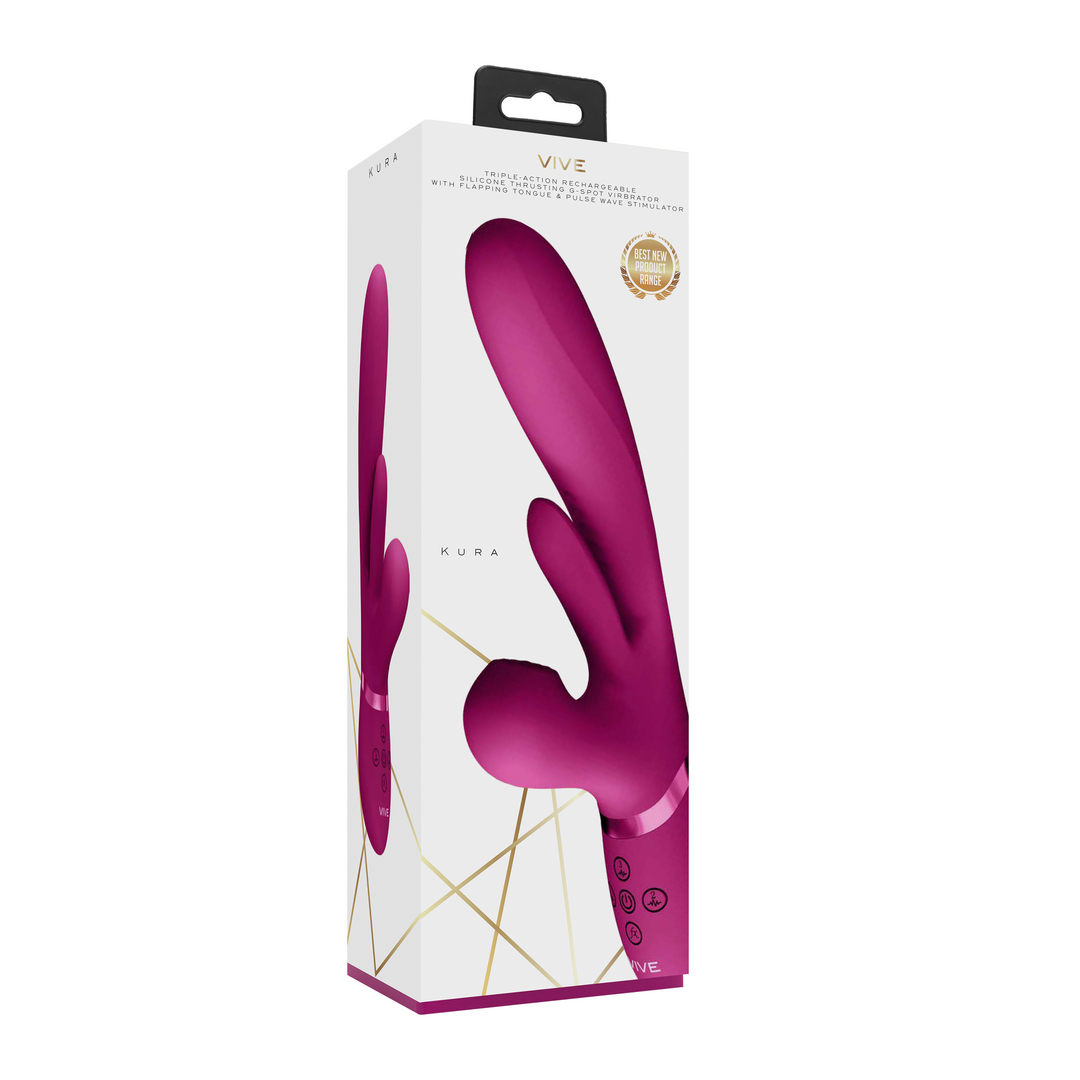 Vive by shots Kura - Duwende G-Spot Vibrator met Flapper Tong en Pulse Wave Stimulator - Roze (8714273537720)