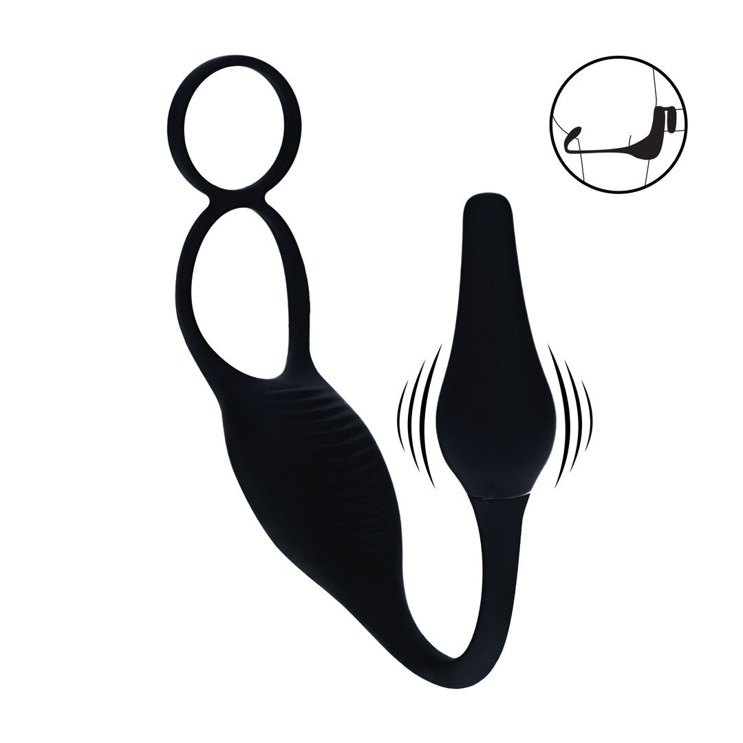 Levelz by shots Vibrerende Siliconen Prostaat Stimulator met Cock- en Ballring - Zwart (8714273067838)