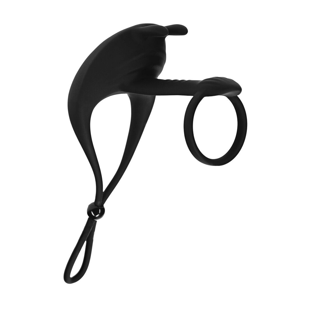 Levelz by shots Verstelbare Bunny Vibrerende Siliconen Lasso Cockring en Schachtlus - Zwart (8714273066954)