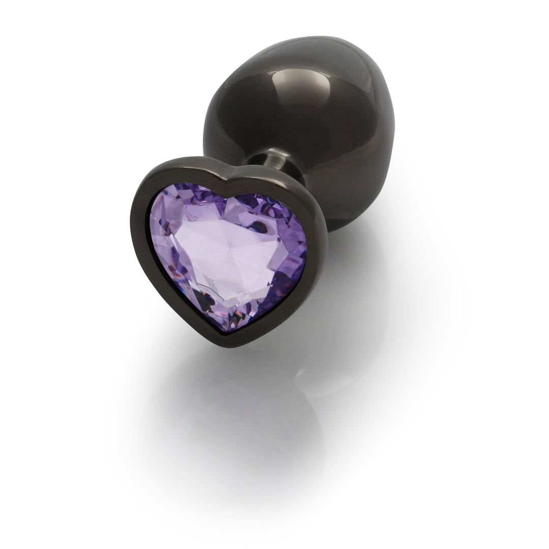 Ouch! by shots Heart Gem Butt Plug - Medium - Gunmetal/Amethist Paars (8714273493415)