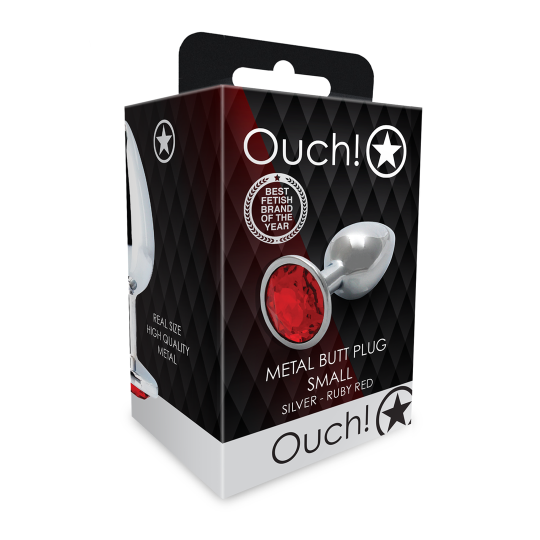 Ouch! by shots Ronde Gem Butt Plug - Klein - Zilver/Ruby Rood (8714273533593)
