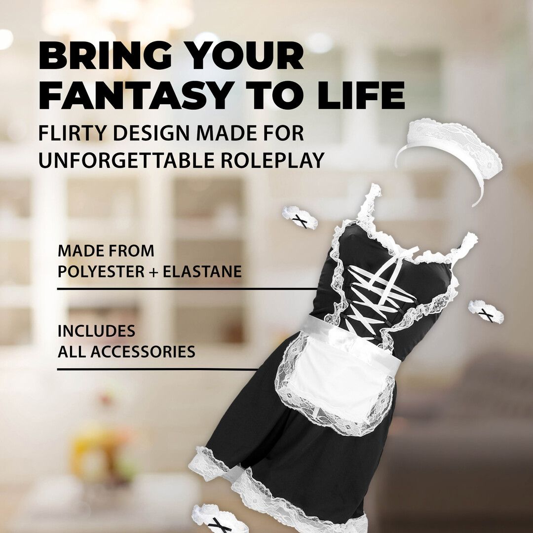 S-line by shots Frans Maids Kostuum - S/M - Zwart (8714273038968)