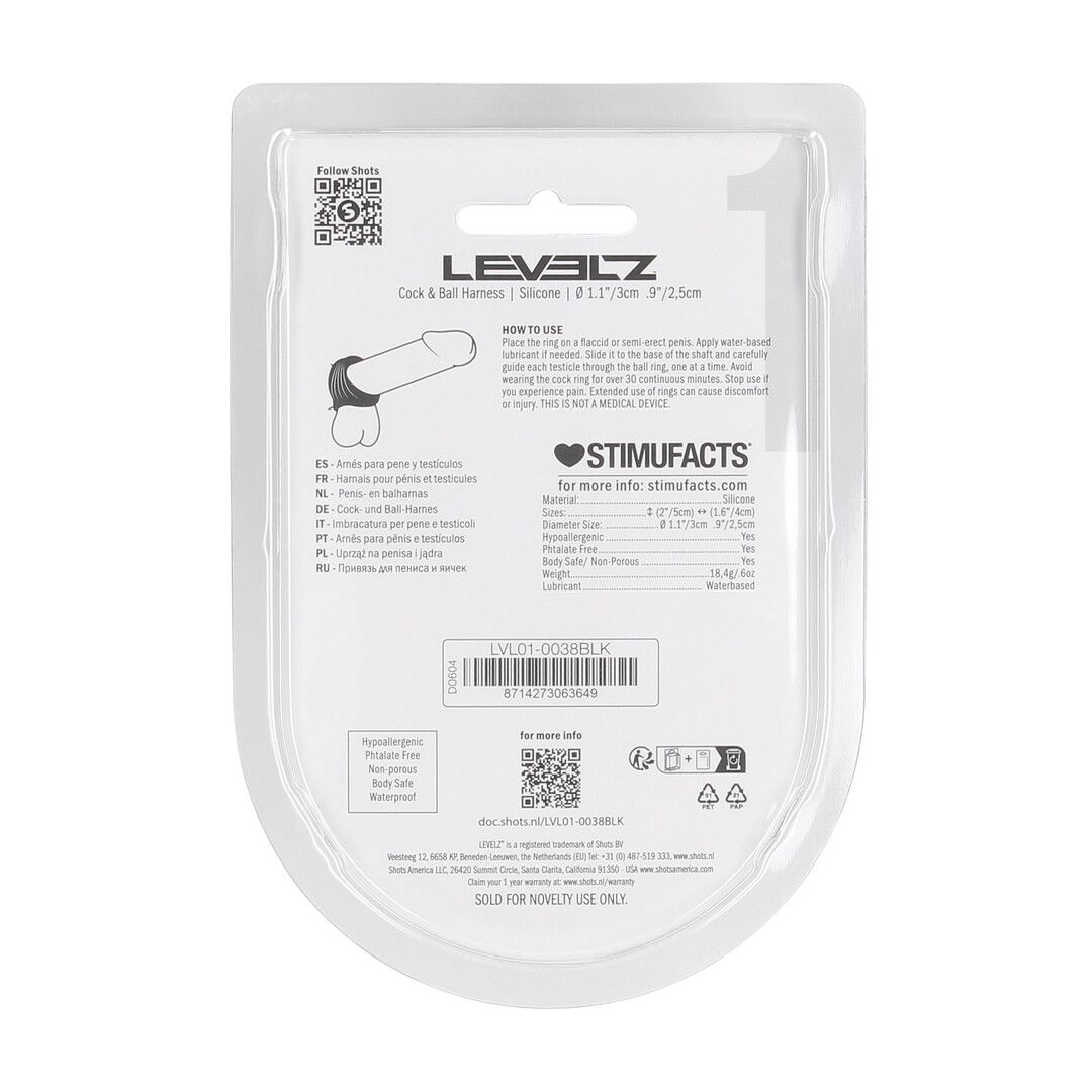 Levelz by shots Siliconen Cock- en Ballenharnas - Zwart (8714273063649)