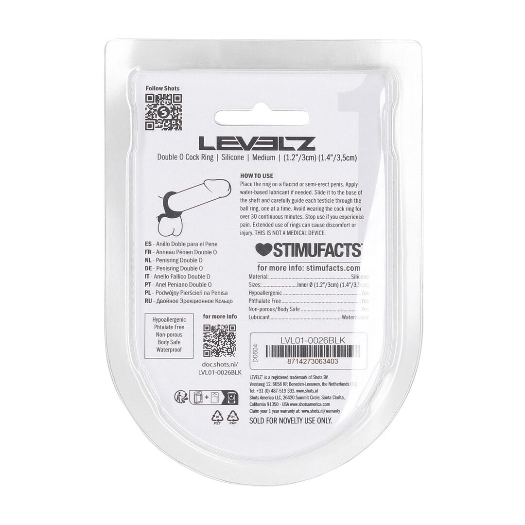 Levelz by shots Double O Silicone Cockring - M - Zwart (8714273063403)