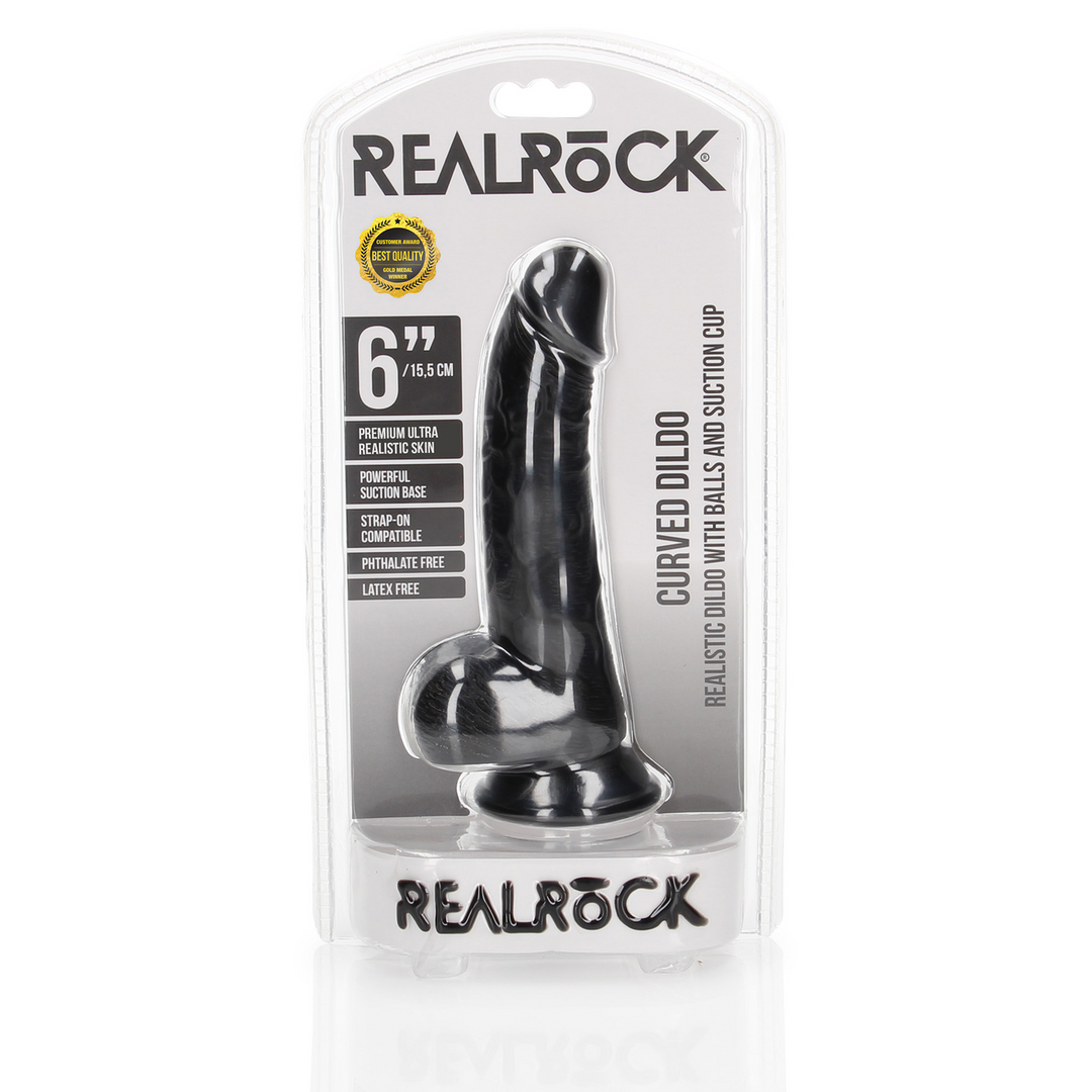 Realrock by shots Gebogen Realistische Dildo met Ballen en Zuignap - 6 / 15,5 cm (7423522627679)