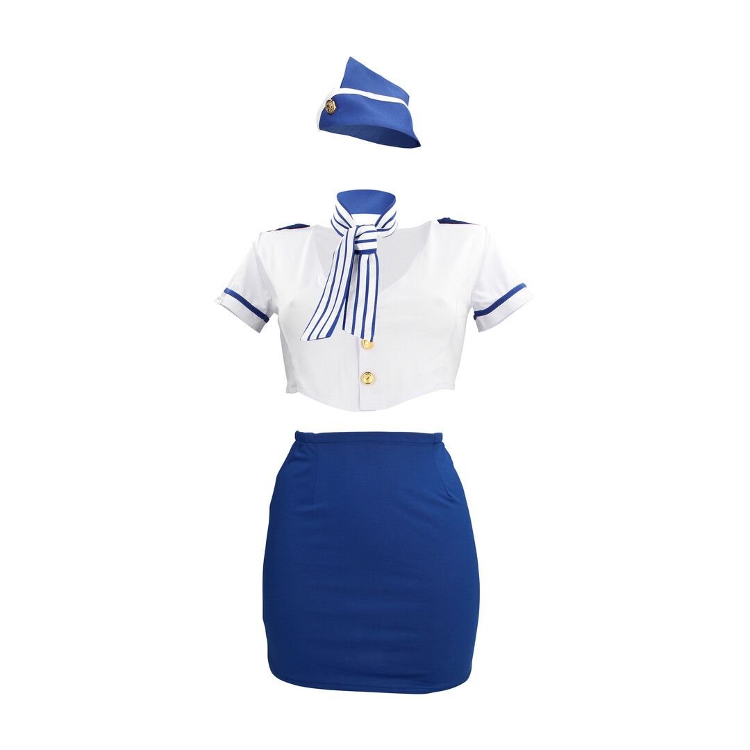 S-line by shots Stewardess Kostuum - S/M - Blauw/Wit (8714273038999)