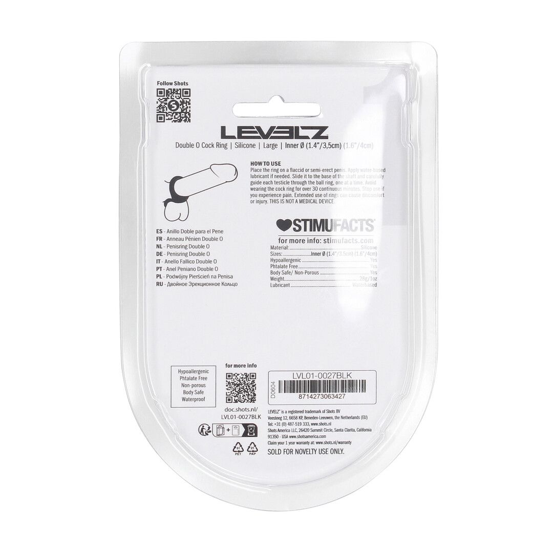 Levelz by shots Double O Siliconen Cockring - L - Zwart (8714273063427)